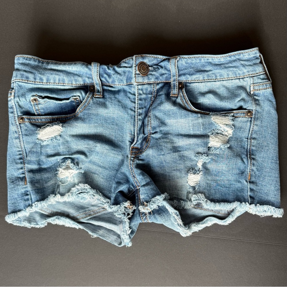 Aeropostale Blue Distressed Jean Shorts Cut-Off